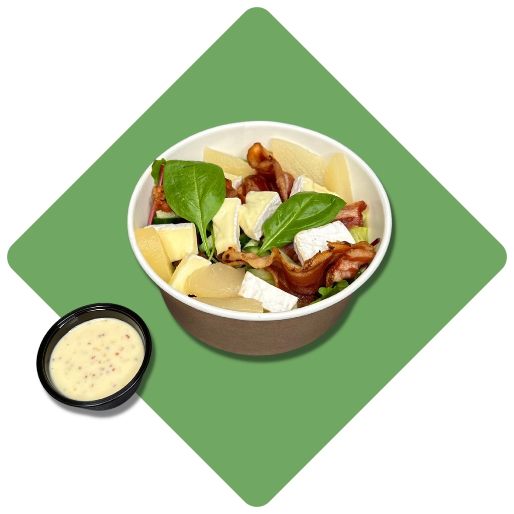 Salotos su kriaušėmis ir šonine pagardinta brie sūriu